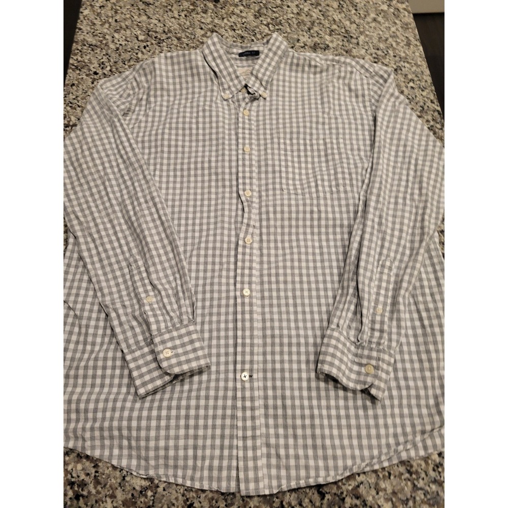 ST JOHNS BAY Men Classic Fit Gingham Long Sleeve Button Down Shirt XL Gray White